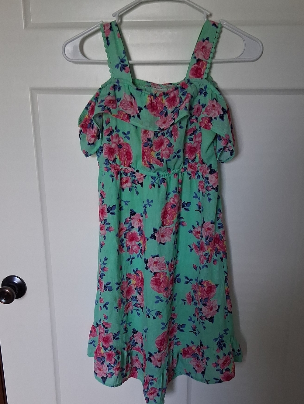 Wonder Nation Mint Green Floral Cold-Shoulder Dress L(10-12)